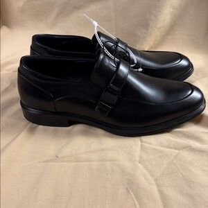 Perry Ellis Portfolio Black Leather Ultra Foam Men's Buckle Loafers Dress Shoes